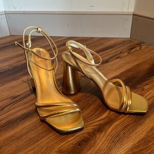 Sam Edelman Kia Dark Gold Leather Black Heels 8.5
